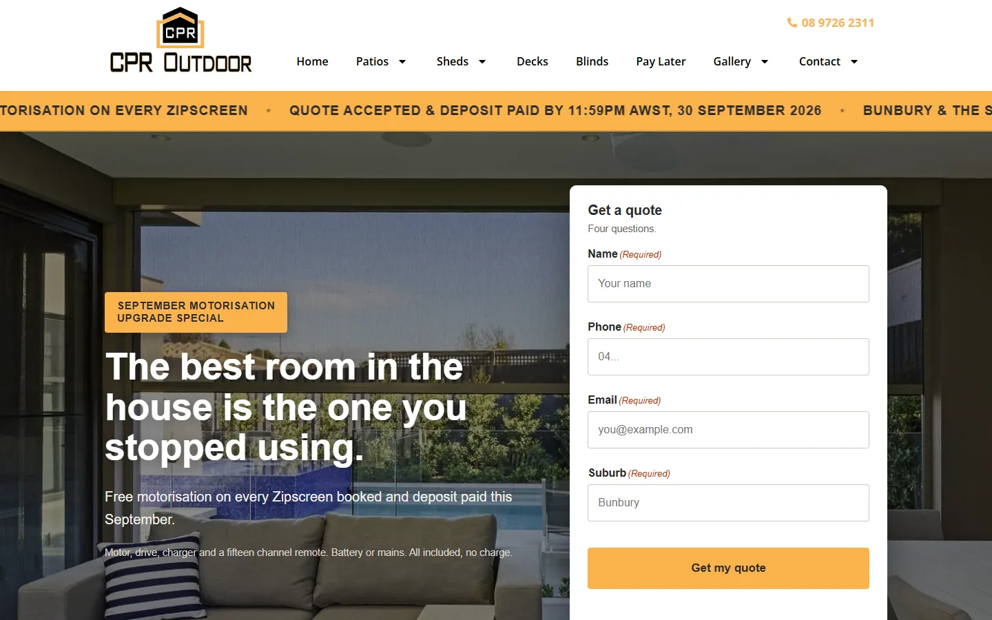 The offer page: the best room in the house is the one you stopped using, with the quote form