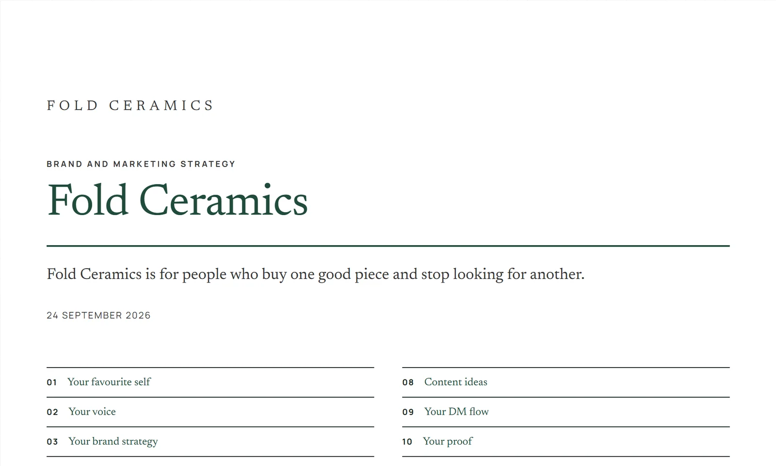 The deck Looped builds, a brand and marketing strategy document for an example business