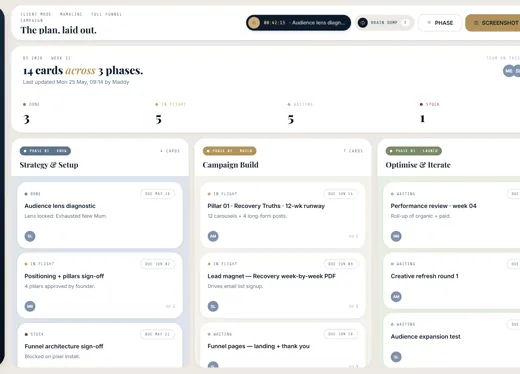 Birdcage Business Hub, our own build · agency operating system